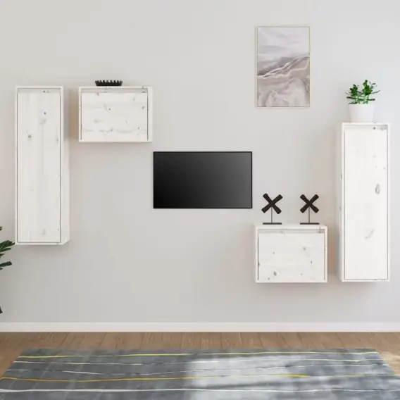 Szafki pod TV, 4 szt., białe, lite drewno sosnowe Lumarko! - Hurtownia wielobranżowa Lumarko Hit sprzedaży